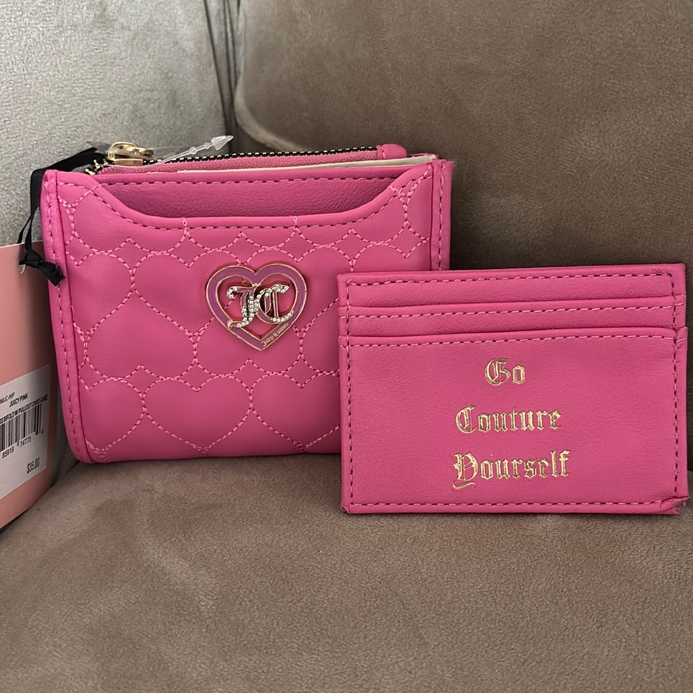 Juicy couture leather Bifold wallet & pull out case card pink with gold